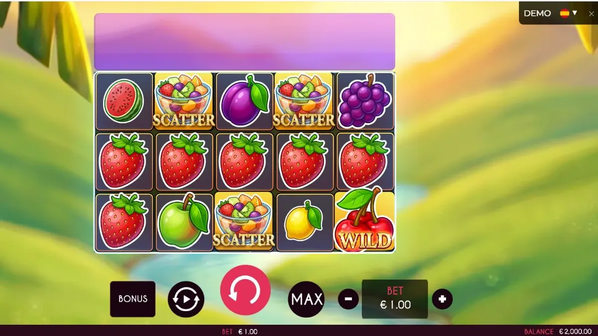 Tampilan visual slot Fruits Madness dengan simbol buah berwarna cerah
