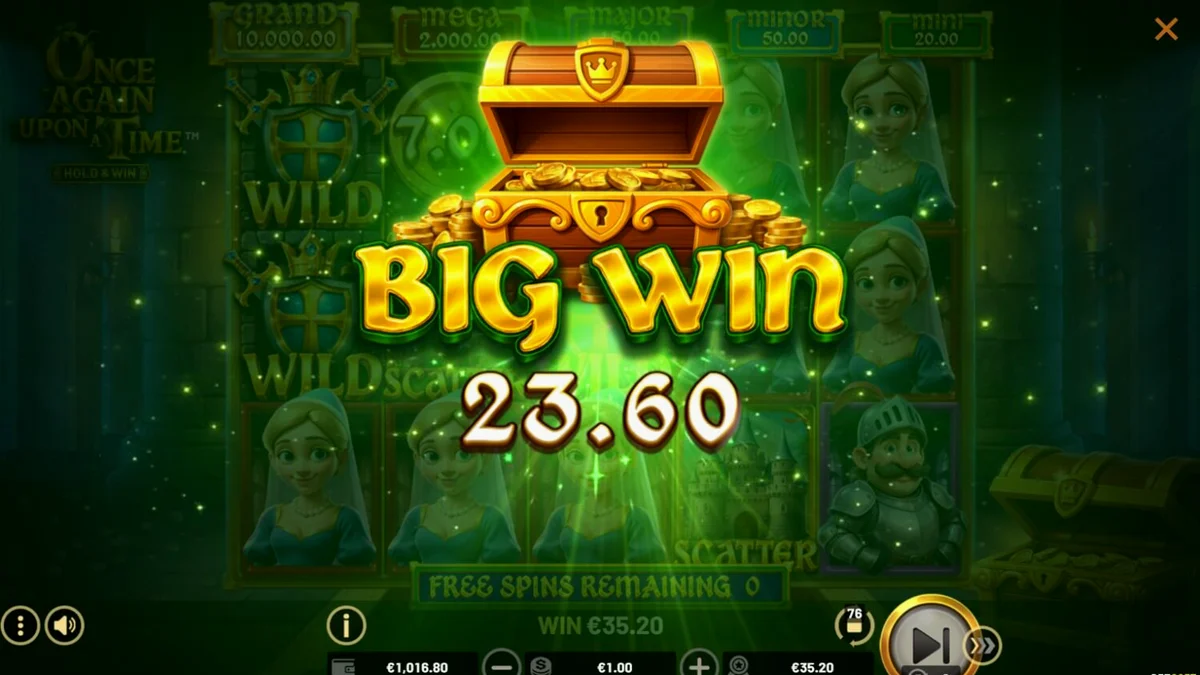 Pemandangan visual dari slot Once Again Upon A Time dengan latar belakang kastil dan naga