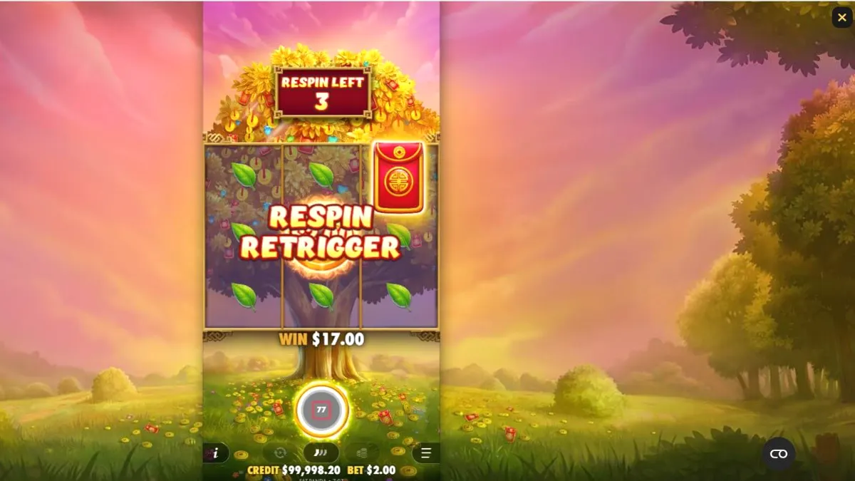 Pemandangan indah dari slot Lucky Fortune Tree dengan tema Asia yang menenangkan