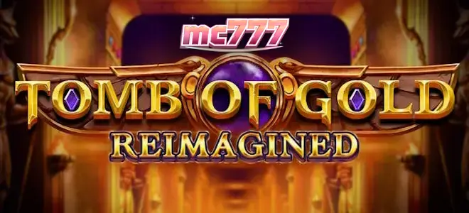 Tampilan visual makam kuno dengan cahaya emas dalam permainan slot Tomb of Gold Reimagined