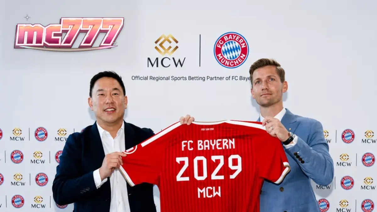 Ilustrasi kolaborasi antara FC Bayern Munich dan Mega Casino World dalam konteks hiburan digital.